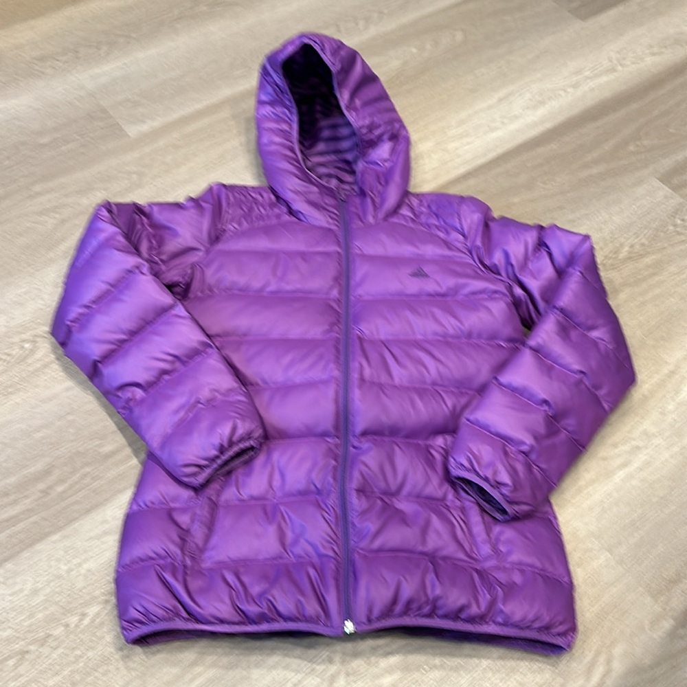 Vintage ADIDAS 2000s Y2K Duck Down Feather Puffer Purple Hooded Jacket
